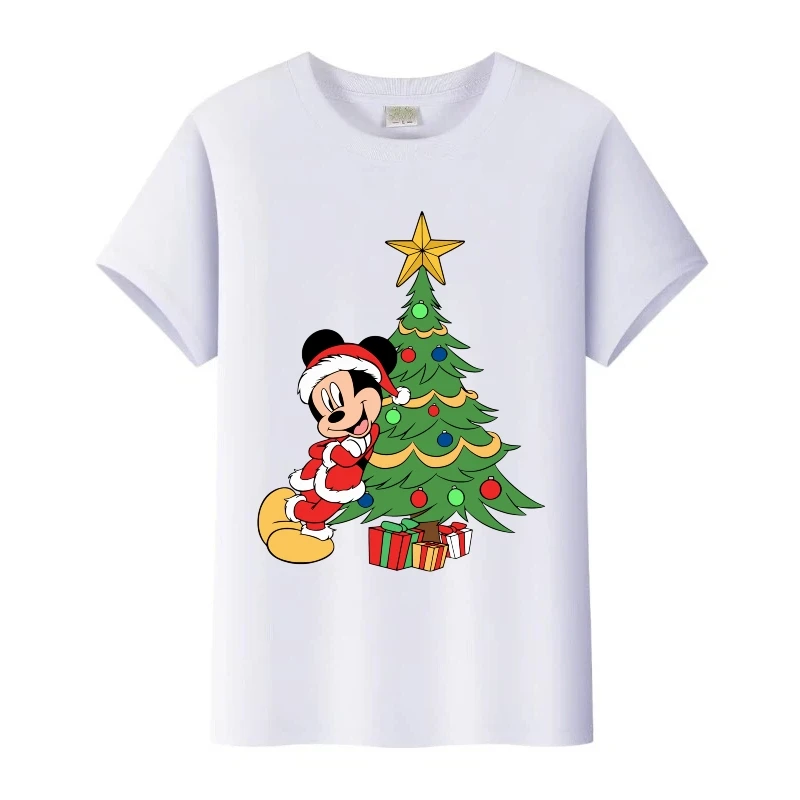 

Милые футболки с Микки Маусом Диснея и рождественской графикой, женская футболка с круглым вырезом, мужская одежда в стиле Харадзюку, свободные топы, семейные блузки, детский подарок