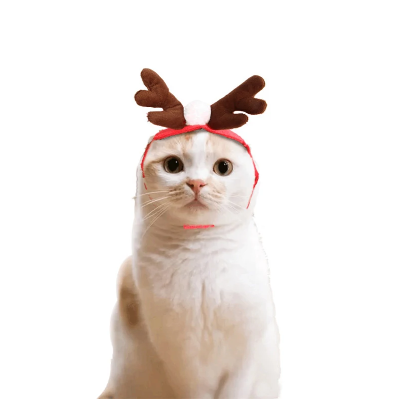 Christmas Pet Hats Cat Dog Puppy Antlered Crown Scarf Headband Cosplay New Year Party Headpiece Dog Cosplay Costume Accessories