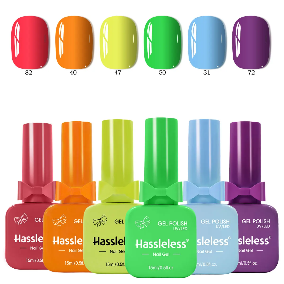 Hassleless Spring/Summer Solid Color Gel Nail Polish, 15ml Large-Capacity Bow-Shaped Glass Bottle, Removable UV/LED Gel Polish,