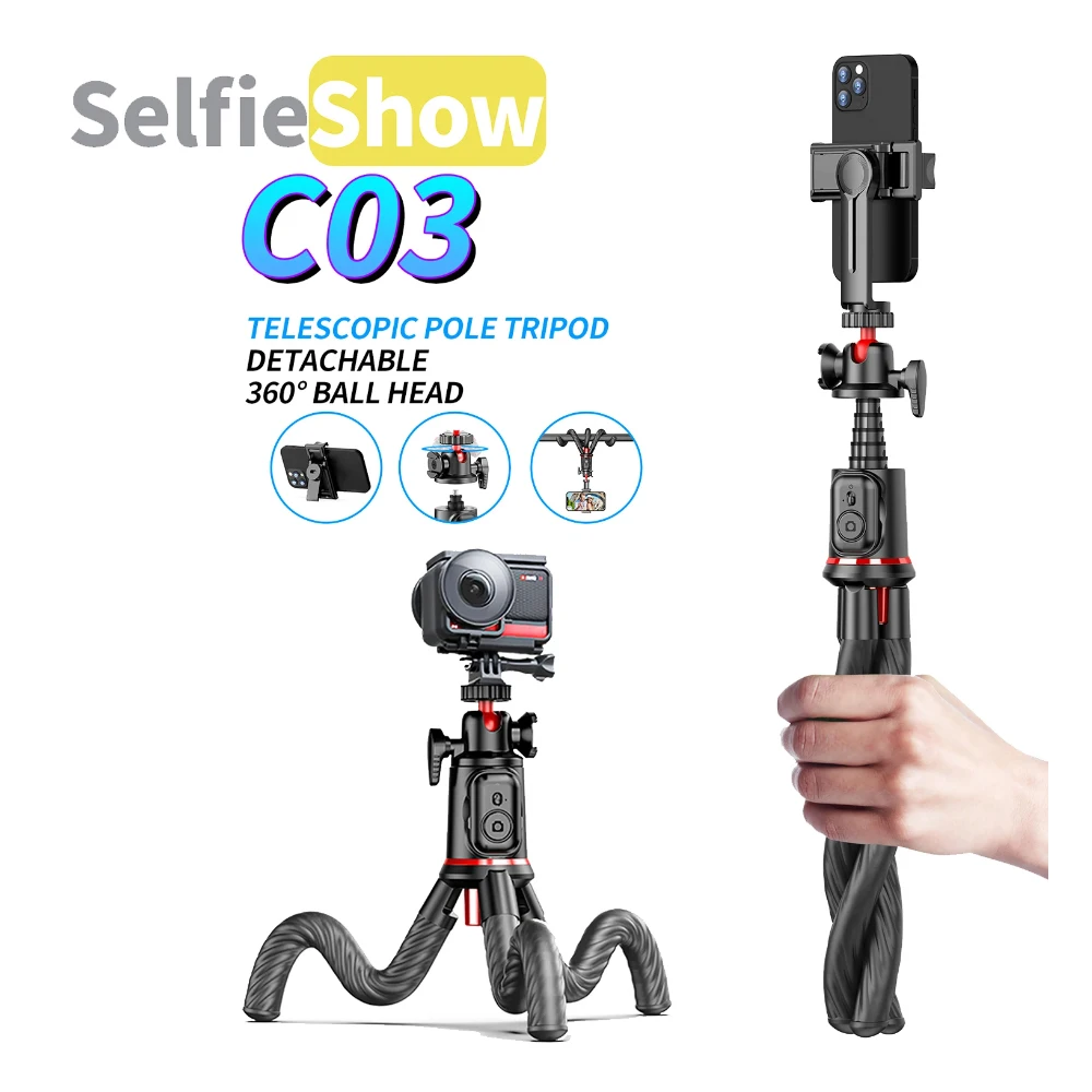 

Octopus Telescopic Pole Selfie Stick Flexible Fixed Shooting Tripod with cell Phone Clip Tripe Stand For Android phone iPhone C0