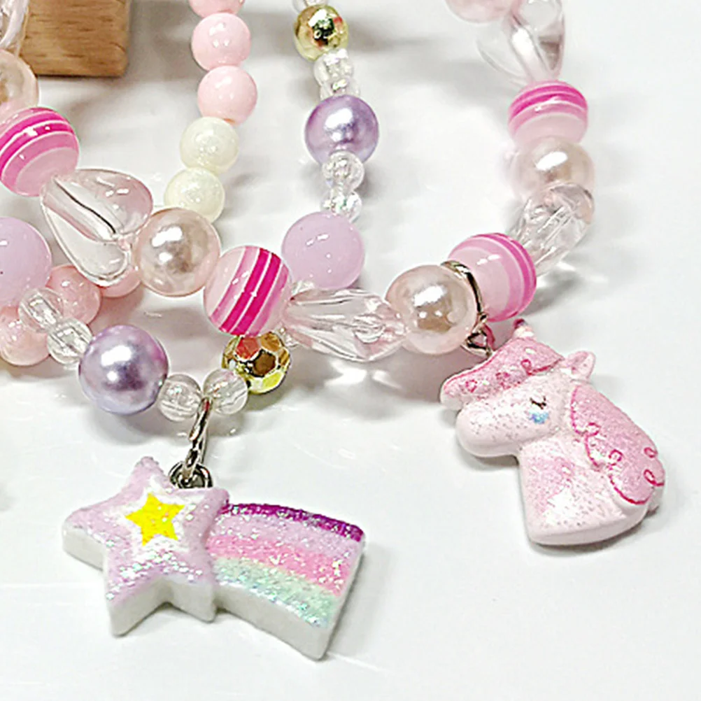 

4 set Kids Bracelet Beaded Rainbow Plastic Elastic For Birthday Party Favor Pretend Play Jewelry Toddler Accessories