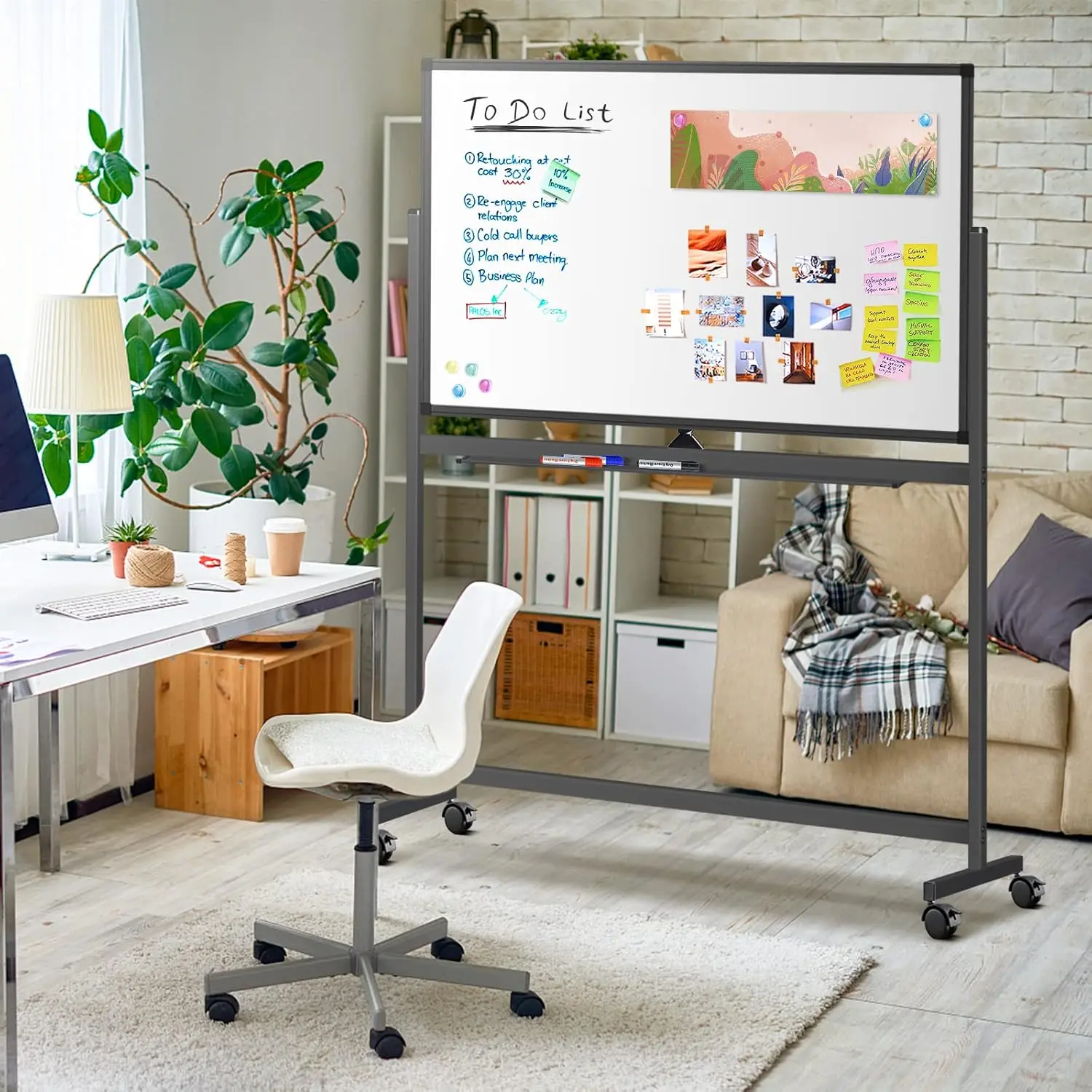 롤링 화이트보드 48 x 32, 양면 이동식 화이트보드, 대형 휴대용 자석 화이트보드 스탠드 포함 - 핫 세일