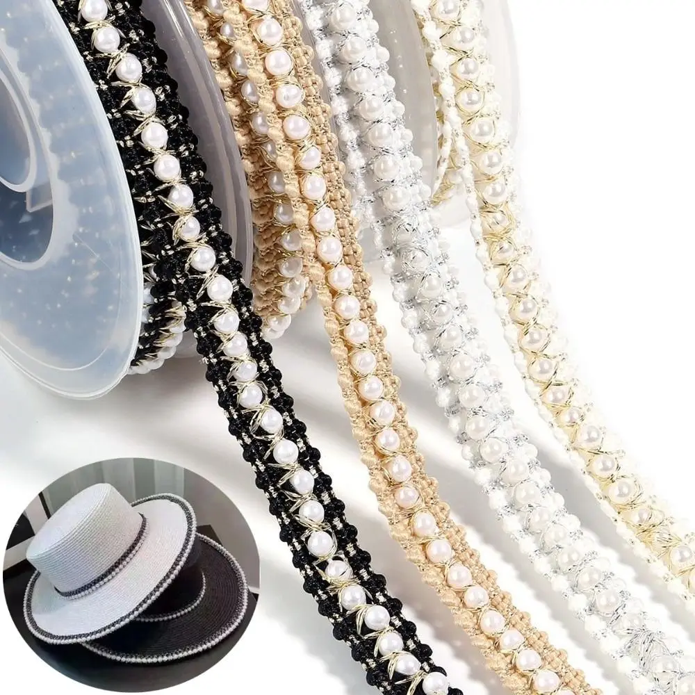 2yard/lot DIY Sewing Pearl Bead Lace Ribbon Dress Skirt Sewing Solid Color Wrapping Gift Ribbons Handmade Fabric Trim Ribbons