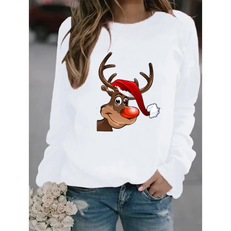 Europe and The United States Christmas New Crew-neck Long-sleeved Pullover Casual Printed Fleece Hoodie Sweatshirt  Sweatshirts