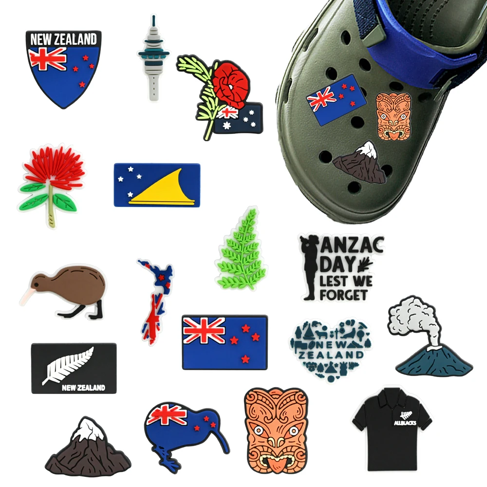 Hot Sales 17-100pcs Cartoon New Zealand Style Series PVC Shoe Accessories DIY Detachable Waterproof Fashion Party Gifts