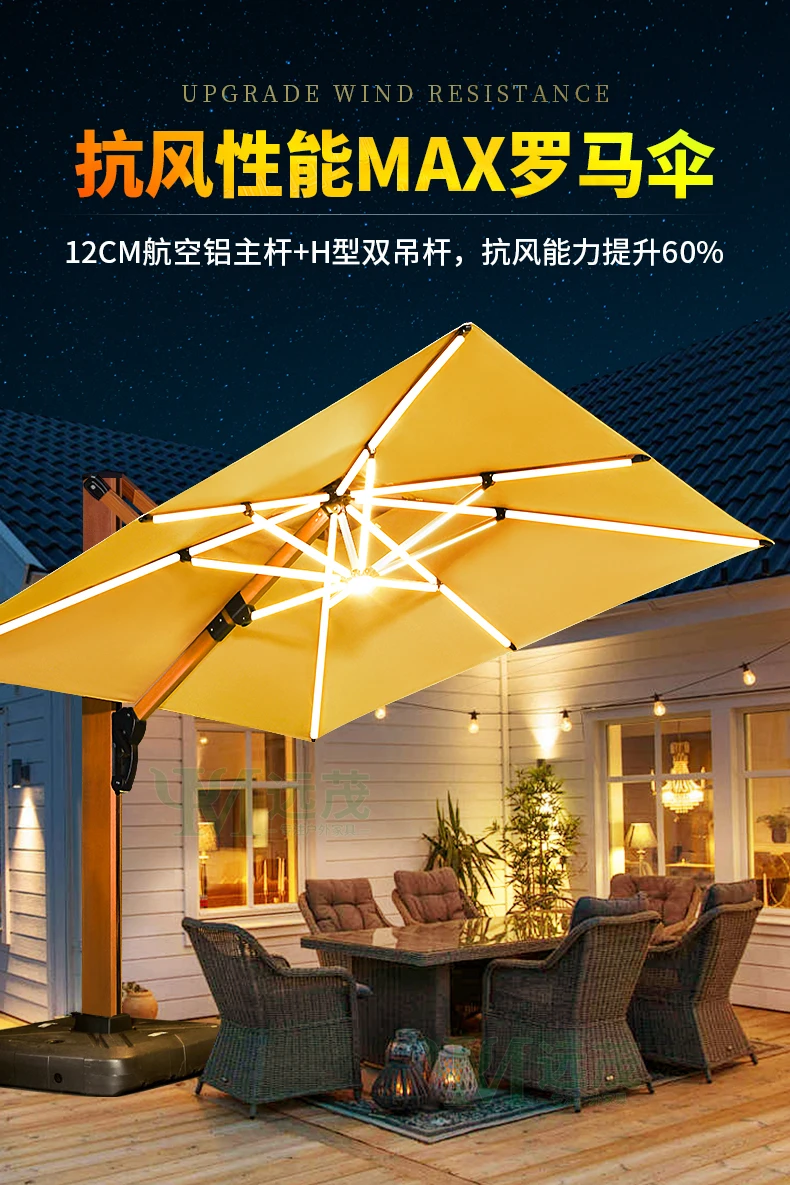 

High-end wood grain double pole professional parasol outdoor umbrella villa garden large outdoor Roman umbrella