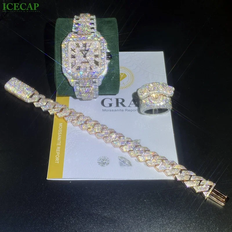 Diamond Luxury Moissanite Mechanical Watches Chain Iced Out 100% Pass Diamond Tester Hip Hop Buss Down Moissanite Watch