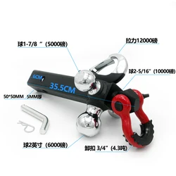 Hitch Tri-Ball Mount with Hook&Pin&Rotatable Tow Shackle Multifunction Trailer Parts Towing Hook Fits 2-in Receiver