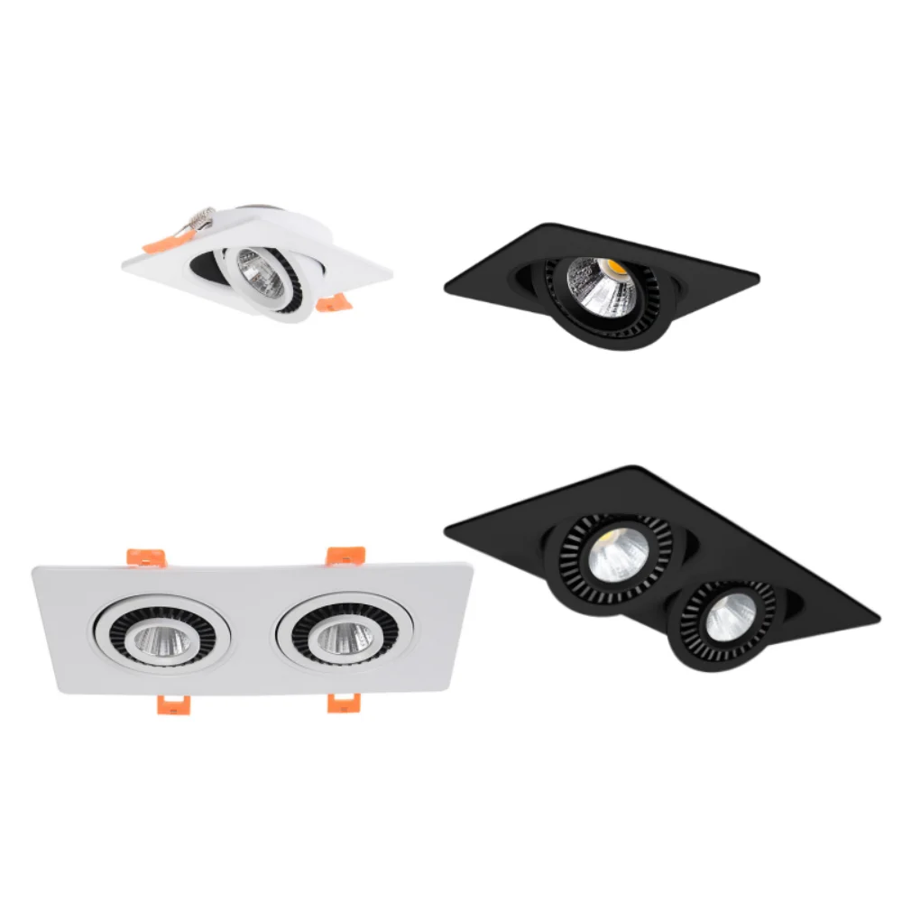 Quadrate Embutido LED Downlight, Lâmpada do Teto Regulável, Iluminação Interior, Rotação de 360 °, 7W, 9W, 12W, 14W, 18W, 24W, COB Spotlight, CA 85-265V