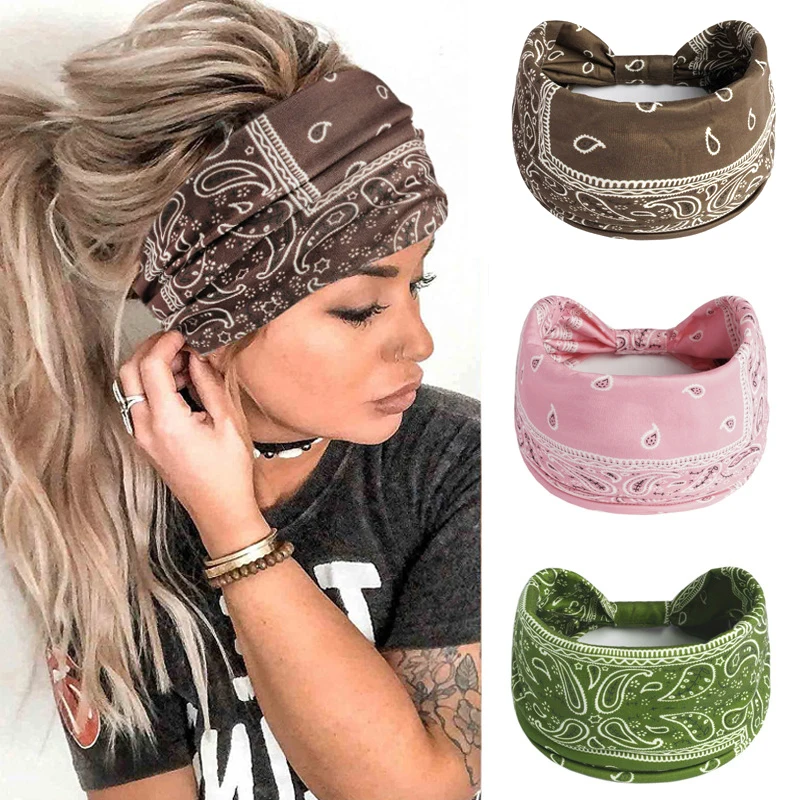 

Wide Printed Bandanas Hairbands Boho Knot Turbans Yoga Elastic Head Wrap Women Headband Headwear Fashion Hair Band Accessories