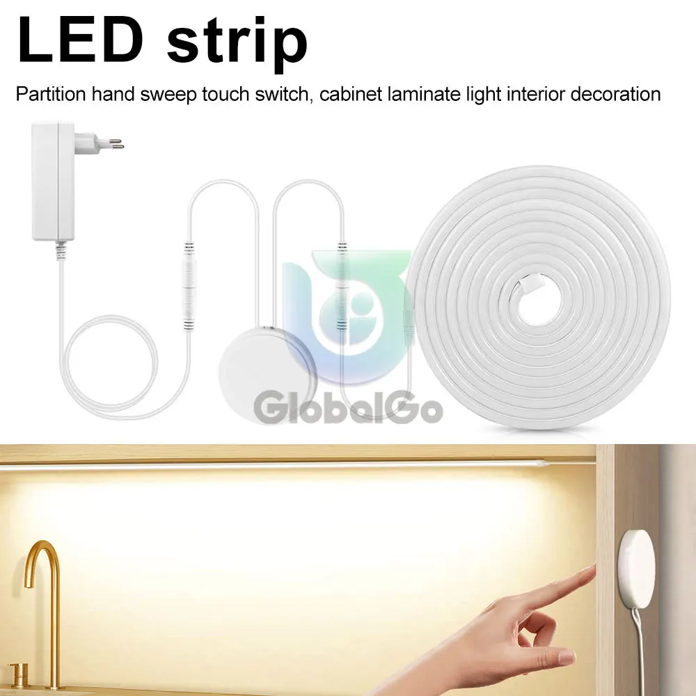 DC12V/AC100V-240V LED Light Strip With Penetrable Wood Mirror Acrylic Wireless Hand Sweep Touch Sensor Switch For Room Decor