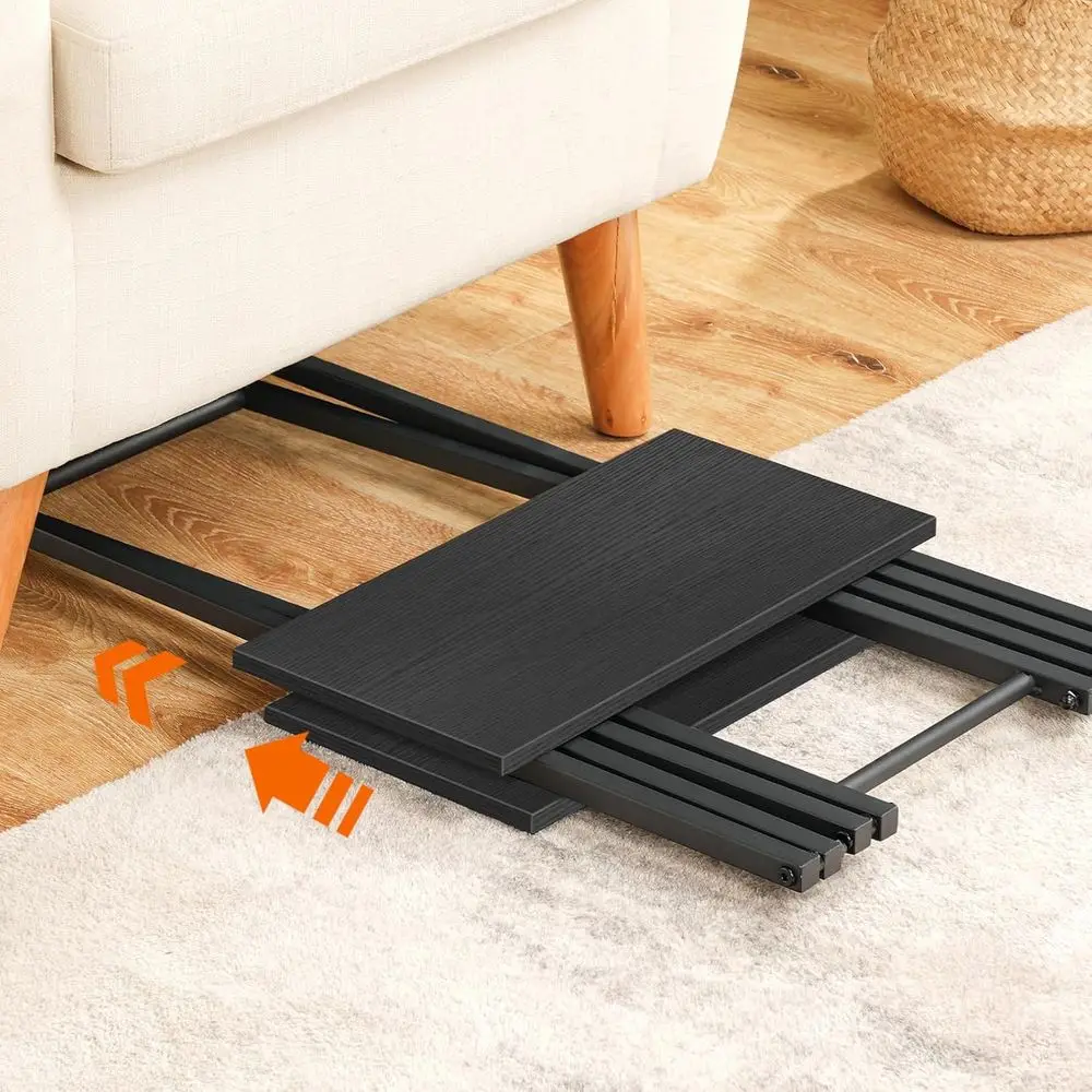 Set 2 Meja TV Lipat Kayu, Meja Camilan Portabel untuk Sofa, Meja Industri Ringkas, Perakitan Mudah, Hemat Ruang, Hitam