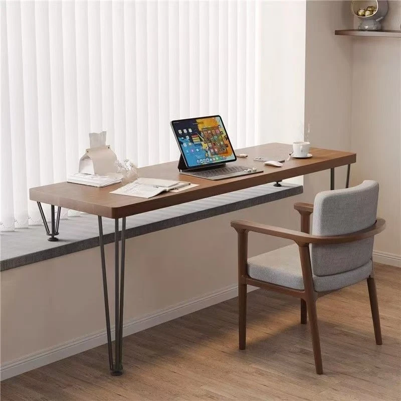All solid wood household balcony computer desk student bedroom bay window double desk writing table