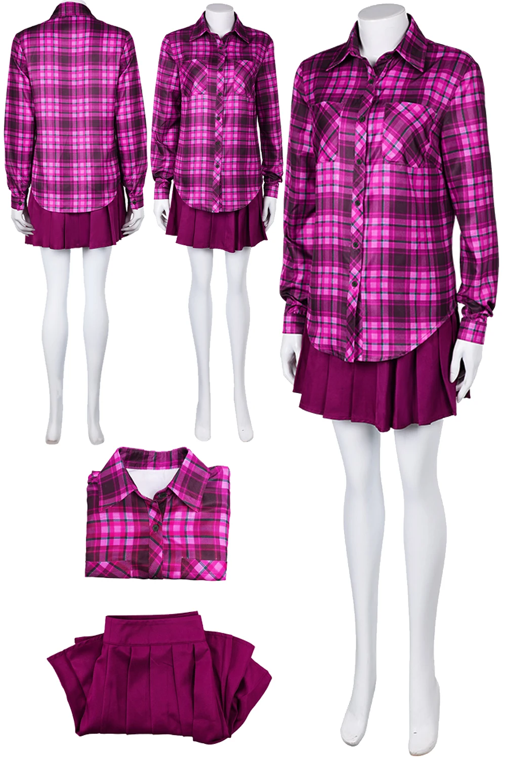 Women Cady Heron Cosplay Costume 2024 Movie Mean Girls Role Play Outfits Girls Adult Female Purple Plaid Shirt Halloween  Suits