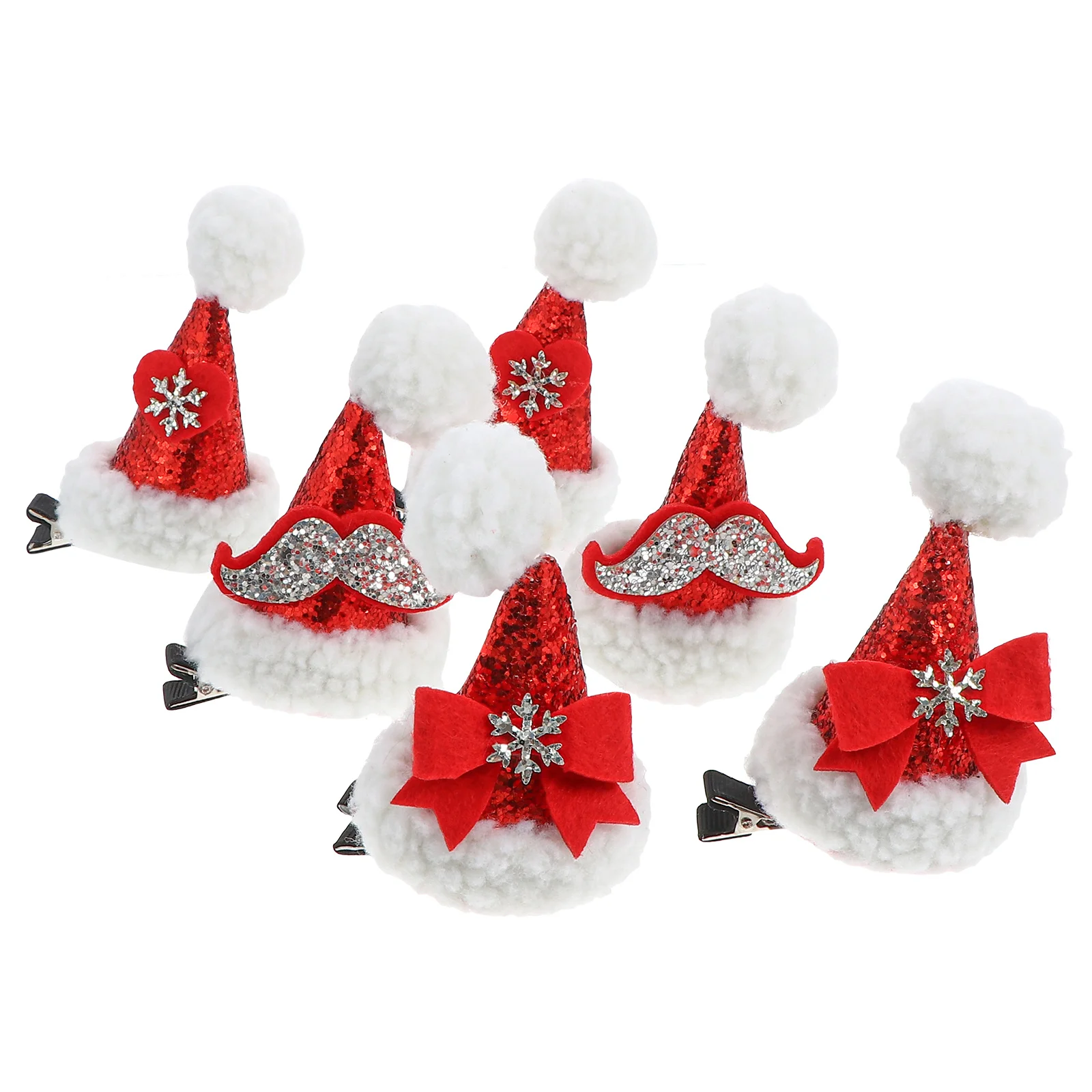 

6Pcs Christmas Hat Hair Clips Sequin Duckbill Clip Kids Barrettes Party Hair Accessories Xmas Wedding Birthday