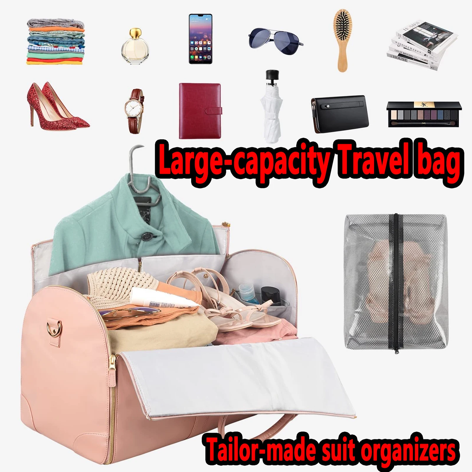 55L moda duża PU składana torba do przechowywania garnituru damska torebka bagażowa o dużej pojemności Travel Sport Outdoor wielofunkcyjny organizer