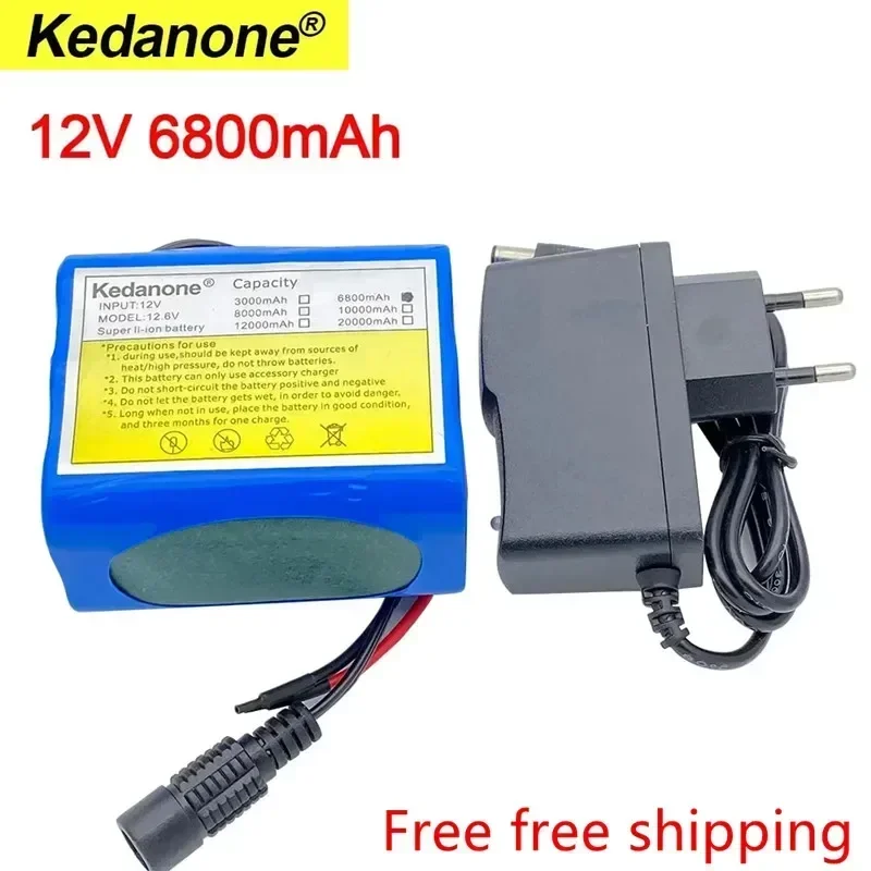 Batería recargable de iones de litio de 12V, 6800mAh, 18650, con placa de protección de batería de litio BMS de 6,8Ah y cargador de 12,6V