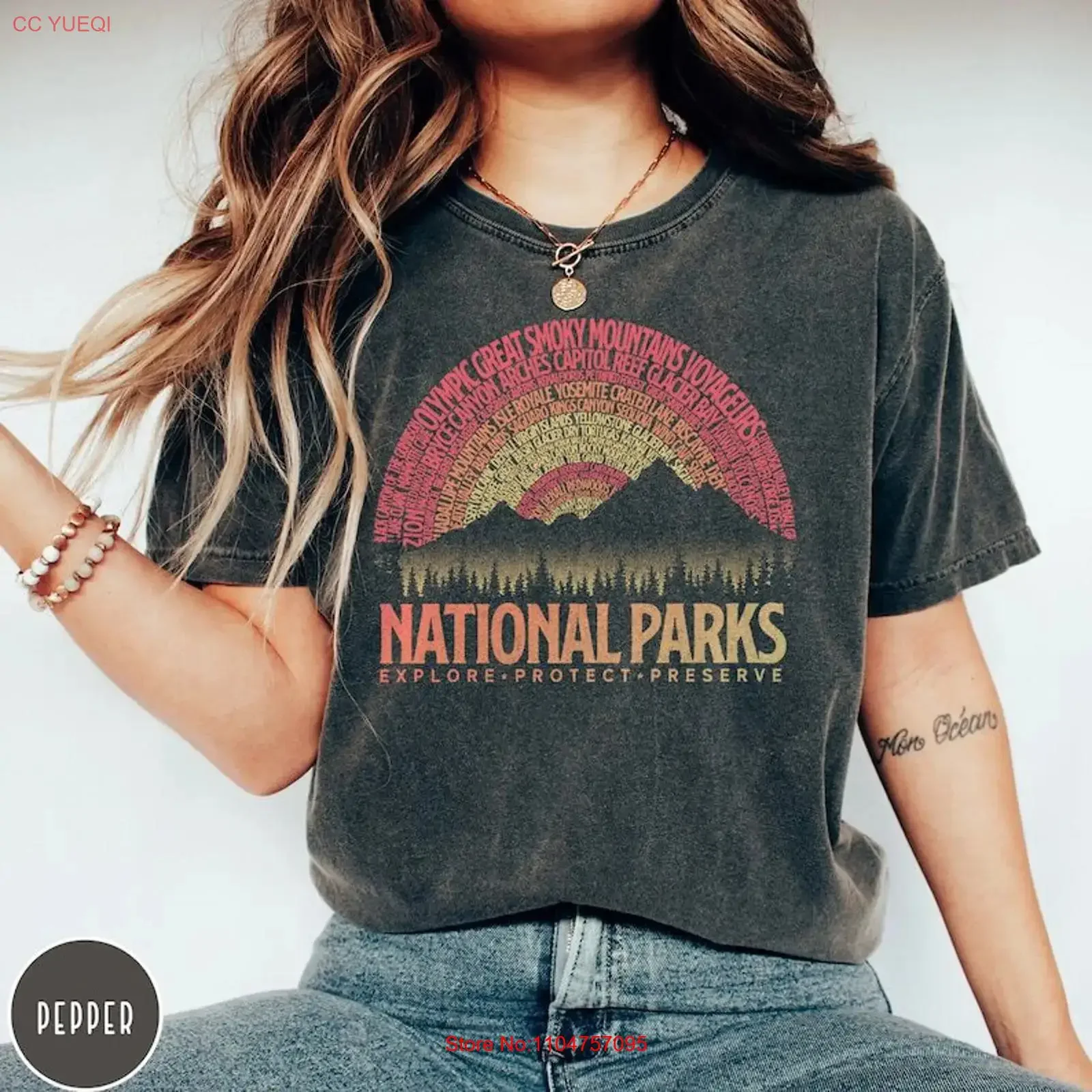 Vintage National Parks T Shirt US Park s Camping  vintage Washed Stylish Comfortable Slightly homme graphic Versatile
