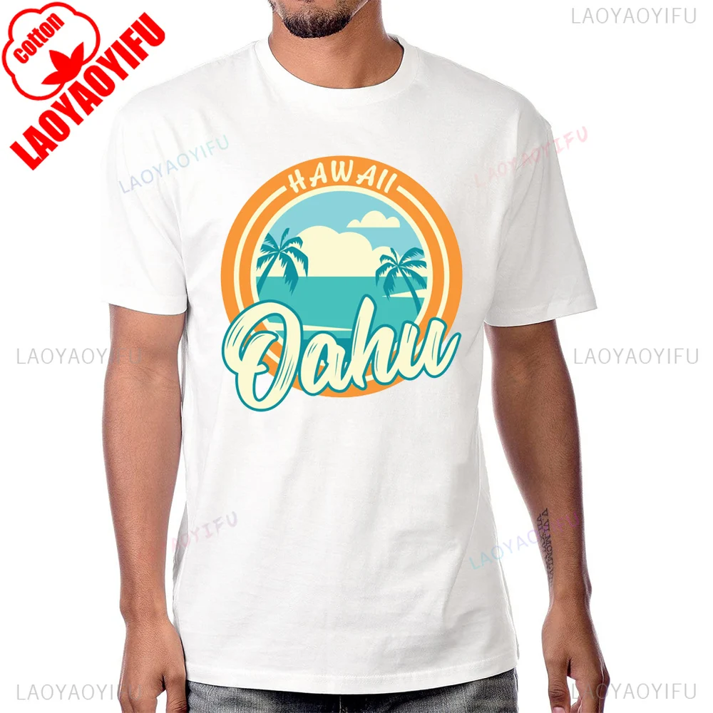 

Повседневная хлопковая пляжная футболка OAHU HAWAII для серфинга, летняя стильная мужская футболка с короткими рукавами в стиле Харадзюку, удобные дышащие футболки в стиле хип-хоп