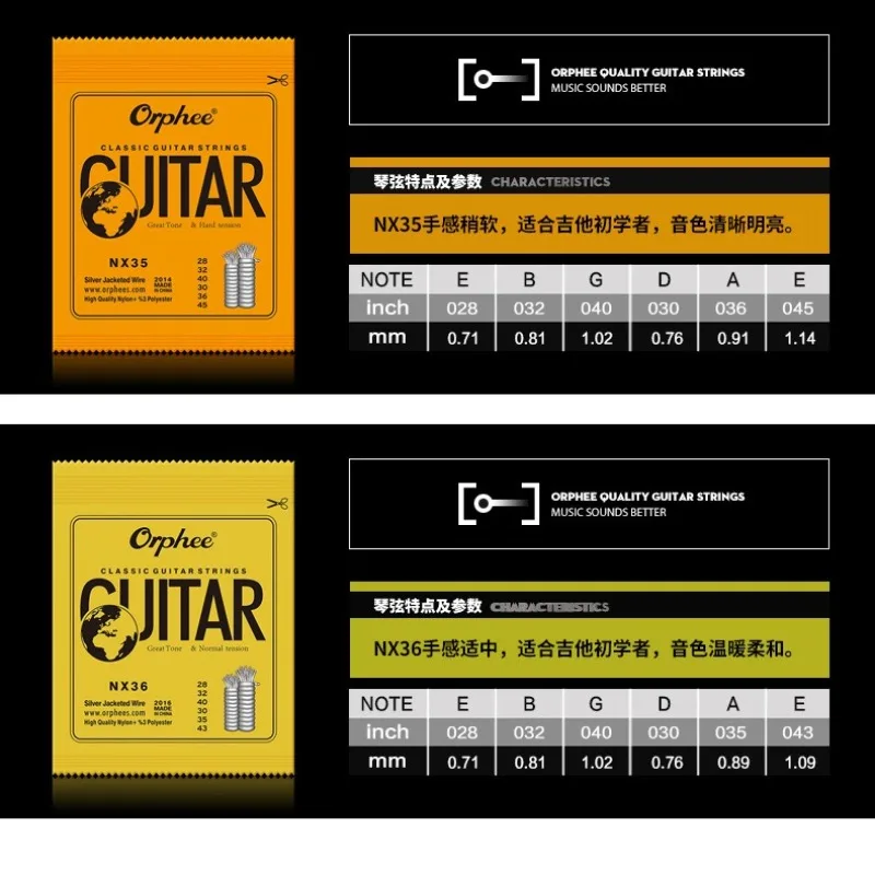 10 قطعة من ملحقات الجيتار، أوتار Orphee NX أوتار الجيتار الكلاسيكية 1-6 مجموعة أوتار من النايلون #6