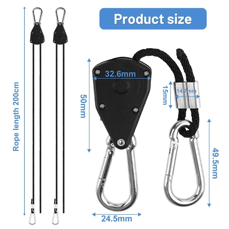 Colgador de cuerda de alta resistencia ajustable, engranajes internos de Metal reforzado, trinquetes Foe Growing, accesorios de iluminación duraderos, 4 piezas, 1/8 pulgadas