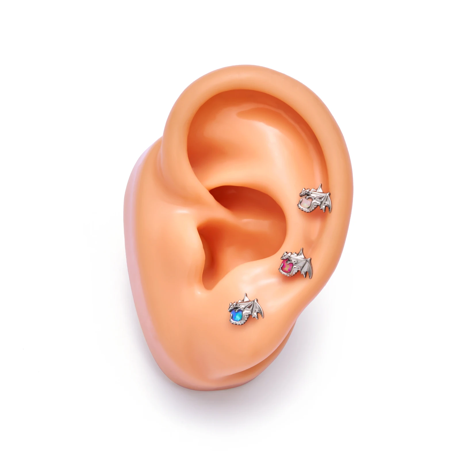New G23 Titanium Piercing 16G 18G Ptersosaur Dragon Hug Opal Nose Ear Stud Earrings Women Helix Tragus Cartilage Body  Jewelry image 6