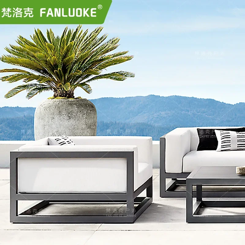 Outdoor Leisure Furniture Sales Department Outdoor Garden Solid Wood Sofa Aluminum Alloy Wood Grain Paint Sofa