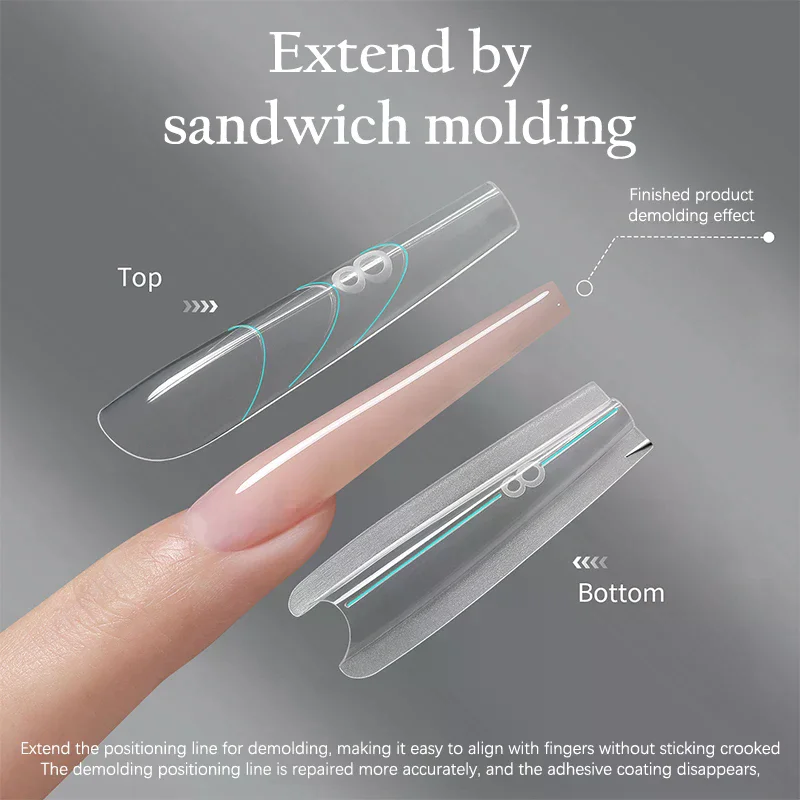 

240Pcs Sandwich Dual Nail Form Mold Reusable Full Cover Mold Clear Nail Art Extension Shaping Tool Coffin Almond Nail Forms
