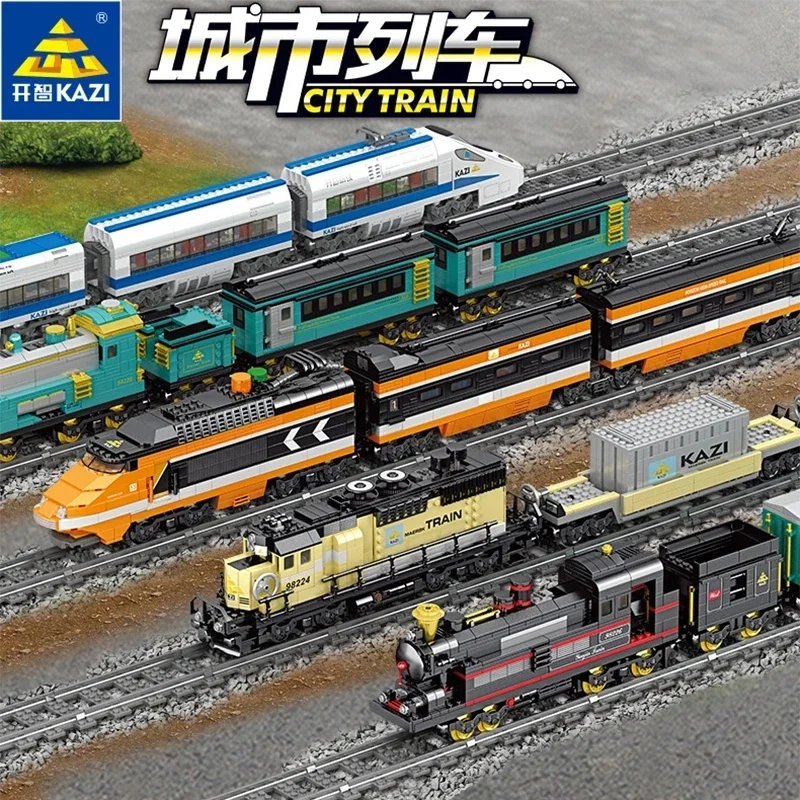 New City Train Power-Driven Diesel Rail Train Cargo With Tracks High-tech Building blocks Set Model Compatible All Brands