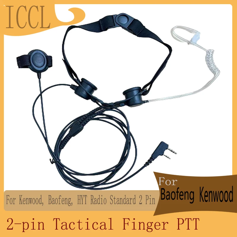 

Tactical Finger PTT Throat Laryngophone, Mic Radio Headset for Kenwood Baofeng HYT Walkie Talkie, 2 Pin