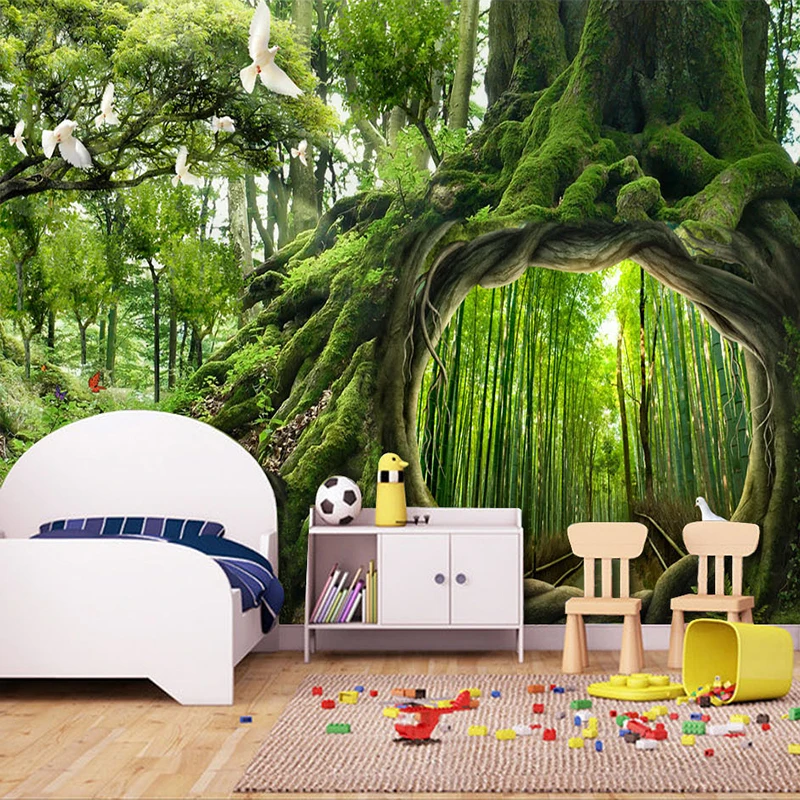 

Custom Size Photo Wallpaper Green Forest Tree 3D Stereo Wall Painting Living Room Bedroom TV Background Murals Wall Covering