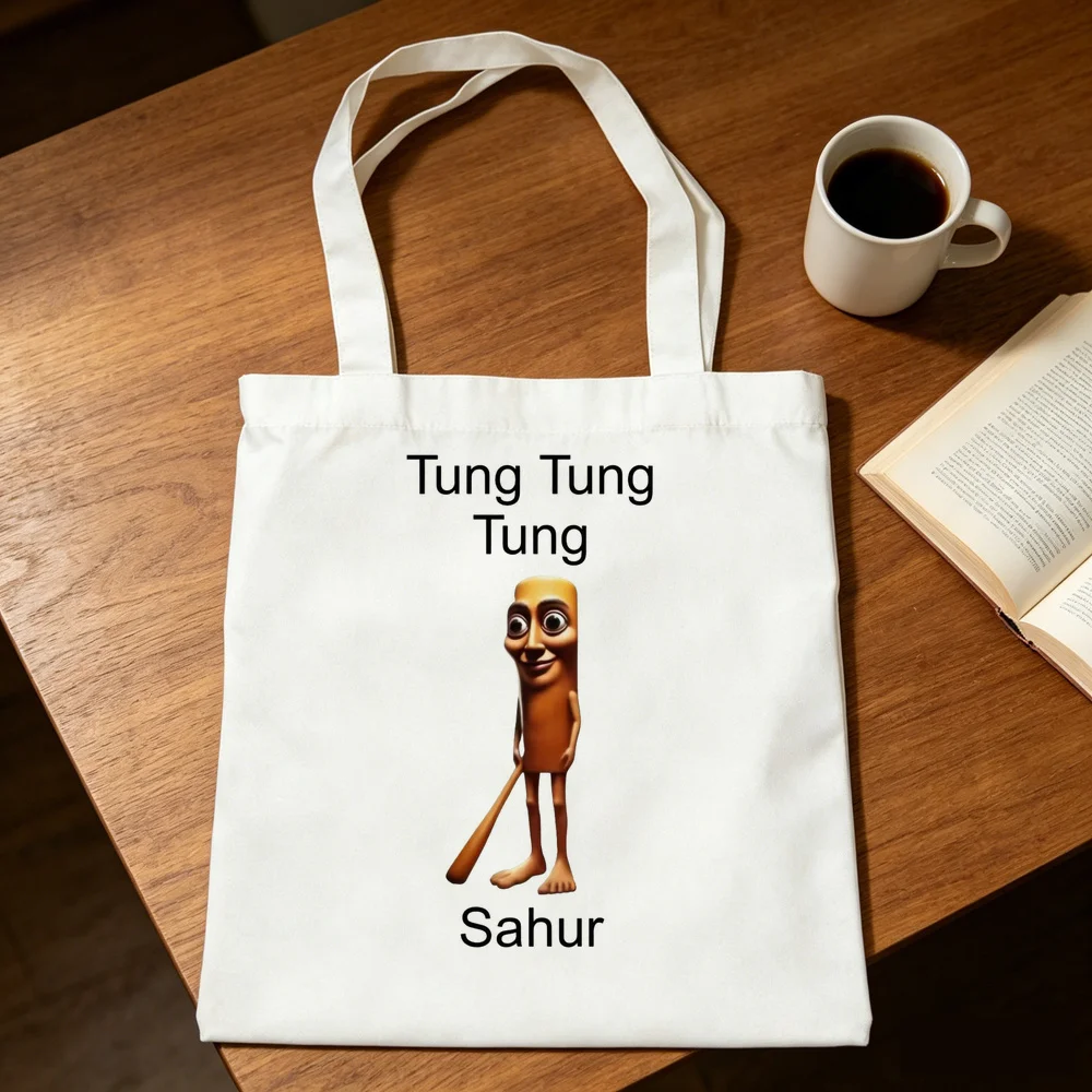 Tung Tung Tung Sahur tote bag canvas  personnalisable shopper torba na zakupy sac cabas woman