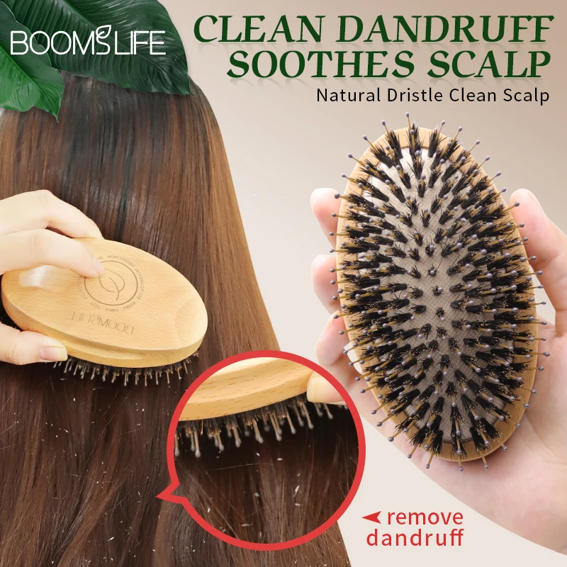 

Custom Boar Bristle Hair Brush Women Vent Round Imperial Concubine Comb Scalp Hairbrush Wood Comb for Wet Dry Hair Edge Brush