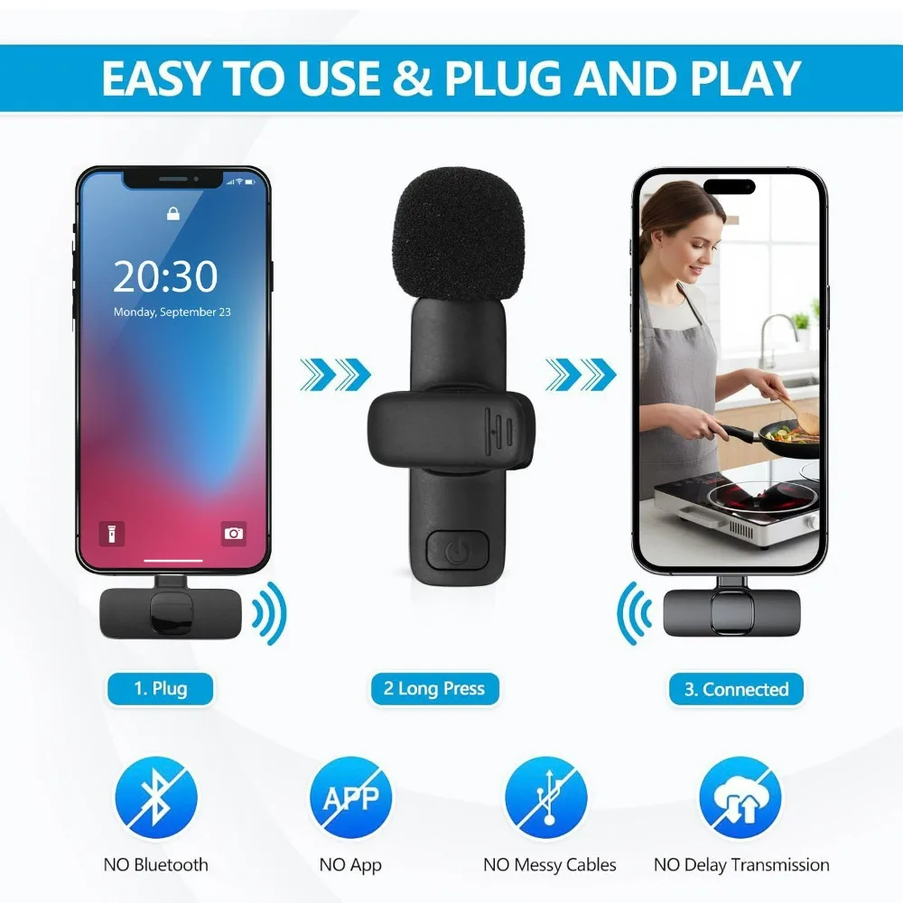 1to2 1to1 Mini Audio Video Recording Type-C Mic Portable Wireless Lavalier Microphonefor IPhone Android Live Broadcast Gaming view 6