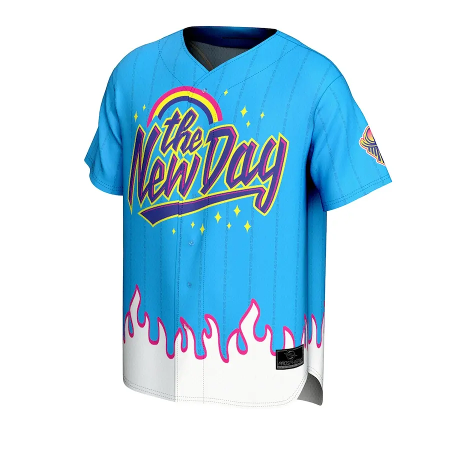 قميص بيسبول رجالي أزرق The New Day Rainbow Unicorn Baseball عصري فتل العرق وجيد التهوية مناسب للأنشطة الخارجية