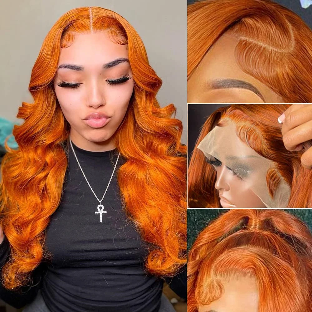 Orange Ginger Lace Frontal Wig 13x4 Lace Frontal Wig Colored Human Hair Wigs Lace Front Human Hair Wigs Pre Plucked 180% Denisty