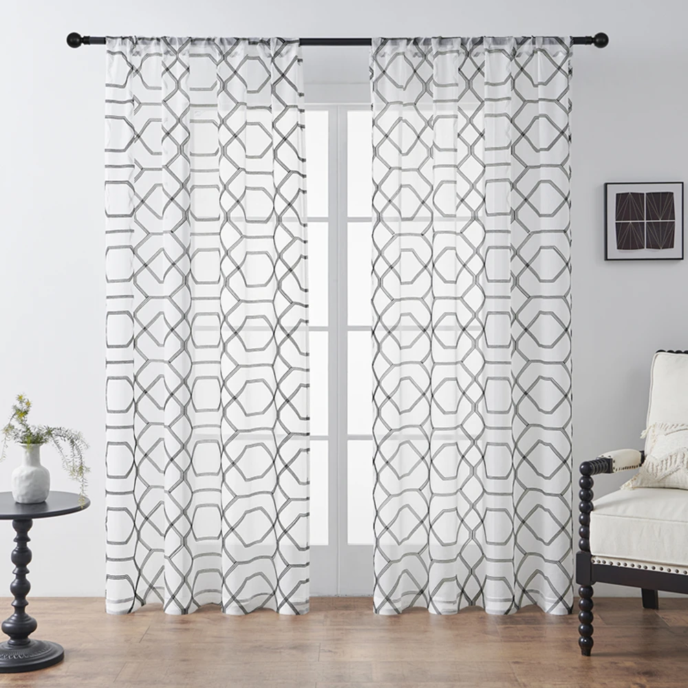 

2PCS Easy-Hang Rod Pocket Sheer Curtains-Transparent Tulle for Home Windows and Sliding Door