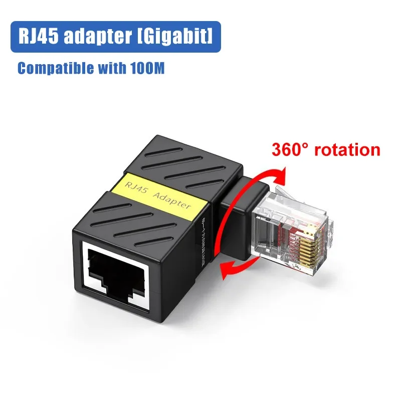 360 Degree Rotatable RJ45 Connector Gigabit Male to Female 90° Right Angle Ethernet Adapter Shielded Network Extender Cat6 Cat7