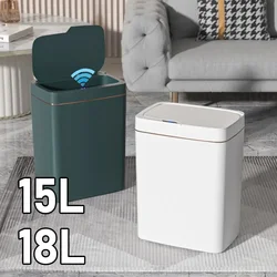 15/18L Smart Sensor Trash Can Waterproof Intelligent Touchless Trash Can Quiet Electric Garbage Bin for Kitchen Bathroom Bedroom