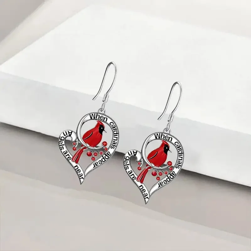 1 pair of zinc alloy red bird love lady earrings, especially suitable for Christmas/New Year/birthday/gift