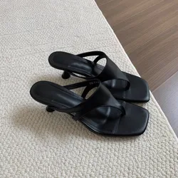 Sandalias retro minimalistas tacón aguja para mujer exterior pantuflas