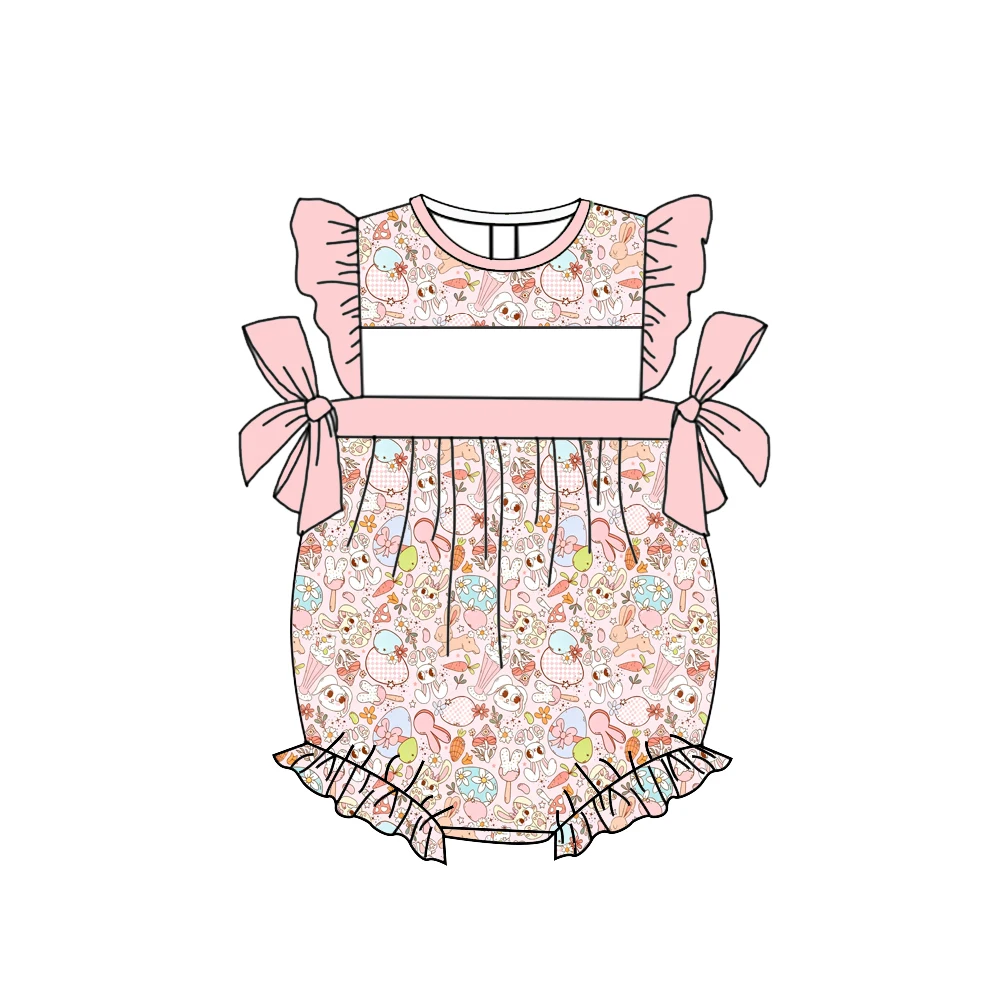 Baby clothing Easter jumpsuit clothing boutique children's set Easter bunny carrot flower print pearl bow baby jumpsuit