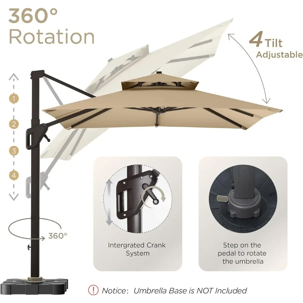 10 'X 13' Terrasparaplu Buiten Grote Rechthoek Vrijdragende Dubbele Top Zware Winddichte Offset Paraplu Met 360 Graden Rotatie