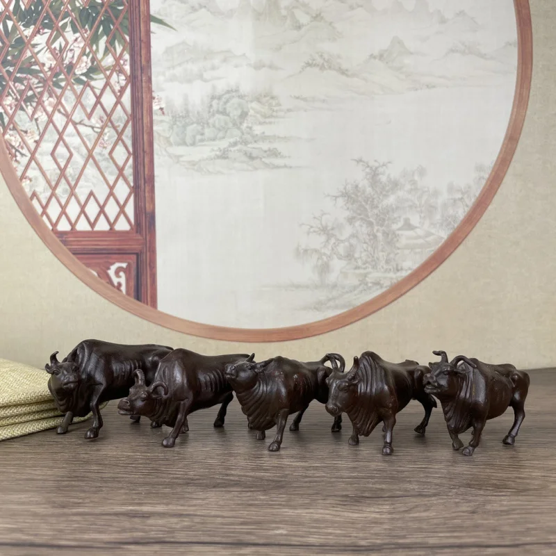 

Solid Antique Style Five Ox Figurines Set Twelve Zodiac Ox Decorative Ornaments for Study Room Decoration Gifts