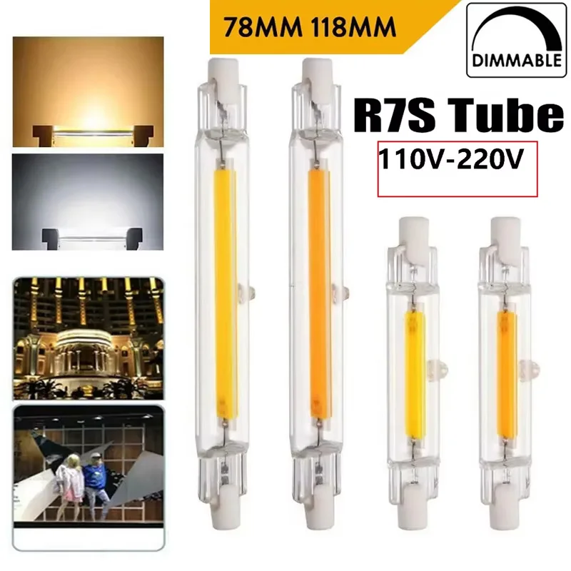 

10Pcs Dimmable R7S COB LED Glass Tube 78MM 118MM 7W-30W LED Light Bulbs J78 J118 AC110V-240V LED Lamp Warm/White/Neutral Light