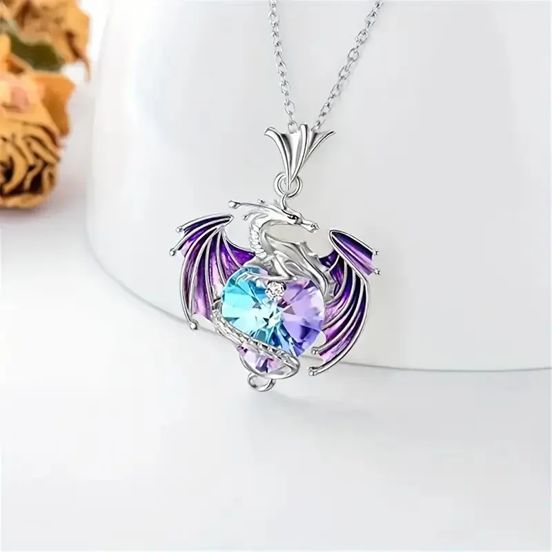 Damenmode-Schmuck, Kristall-Herz-Halskette, fliegende Drachen-Anhänger, Halsketten, Schmuck, Schlüsselbein-Kette, Choker, Geschenke – Detail 7