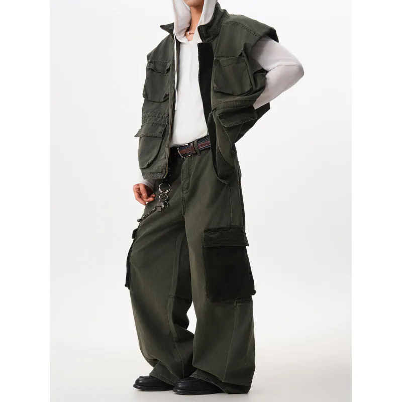 

Cleanfit American Sle Trendy Brand Men's Loose Workwear Set with Padded oulder Vests And Pants One Clete Set Cotton 00%