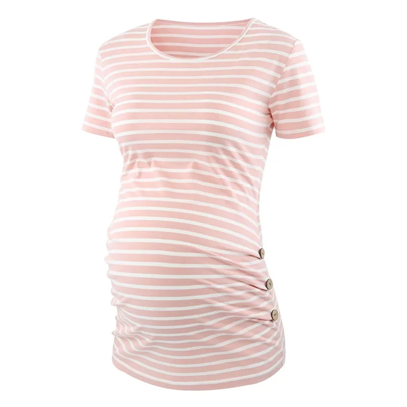 

Maternity T-Shirt Top Casual Women Short Sleeve Round Neck Pregnancy Stripe Shirts Summer Solid Pregnant T Shirt Comfort Tee