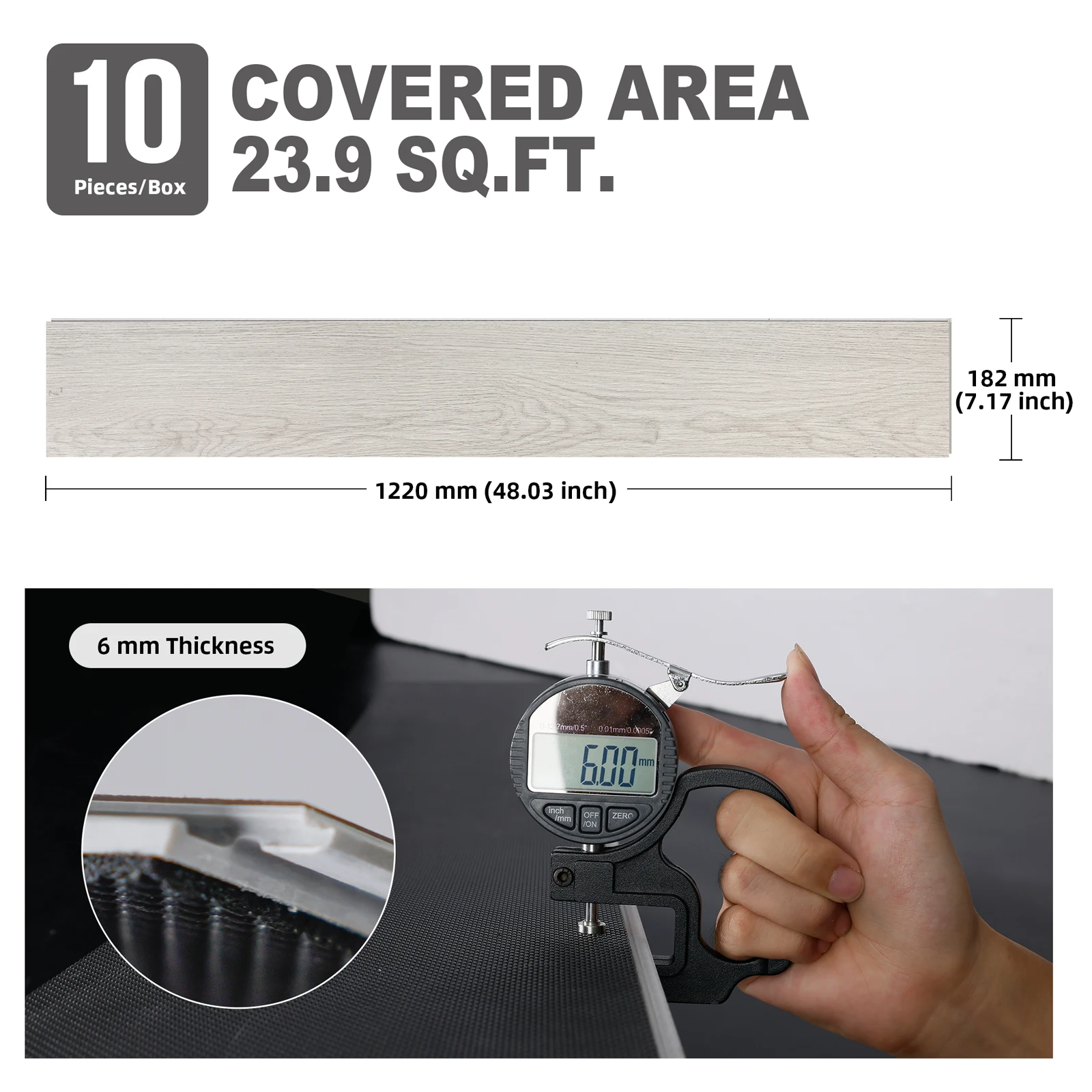 7 * 48in Spc أرضيات منقوشة بالخشب مقاومة للاهتراء Spc Click Floor 10PCS