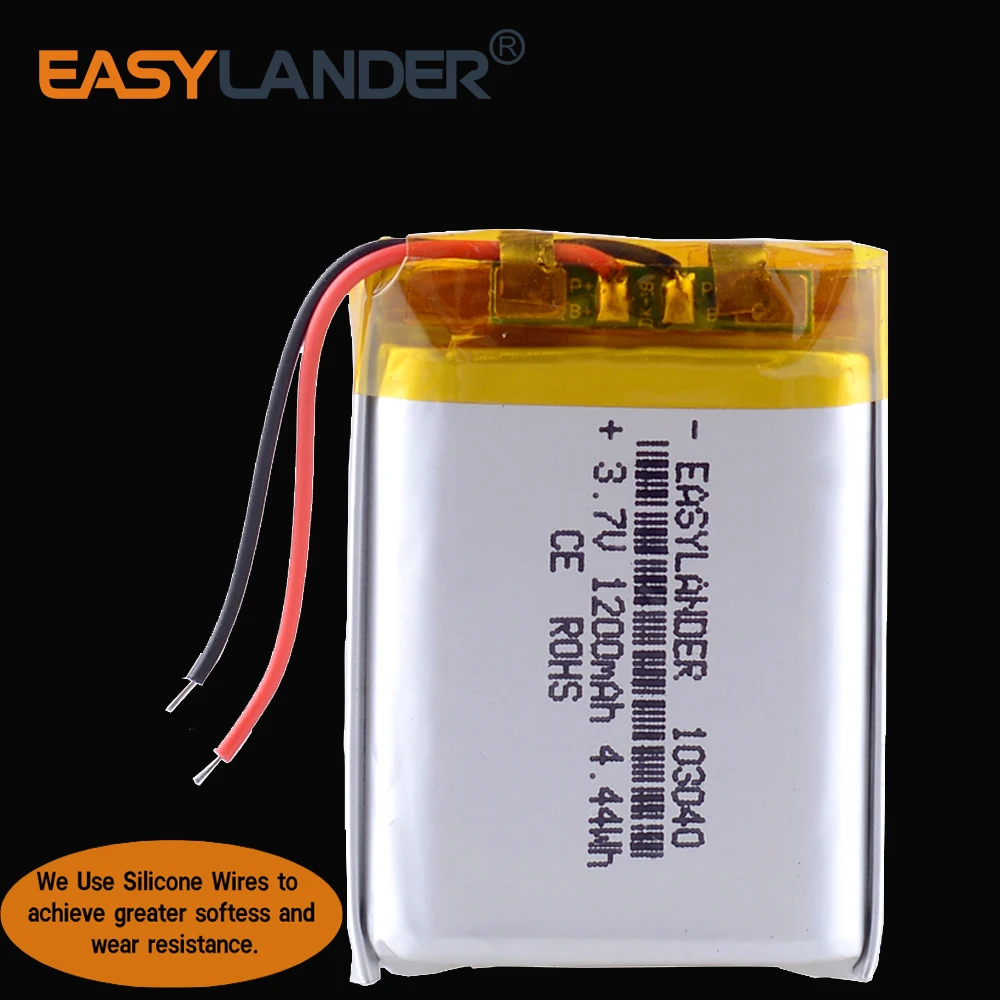 Fios de silicone 3.7V 1200mAh 103040 Bateria recarregável de polímero de íon-lítio